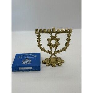 Vintage 4.5" Brass Bronze Travel / Portable Hannukah Menorah Israel Judaica